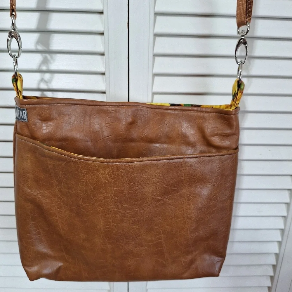 NeeJee Wear Crossbody Bag Purse Brown Sunflower Print Clutch Face Mask Handmade